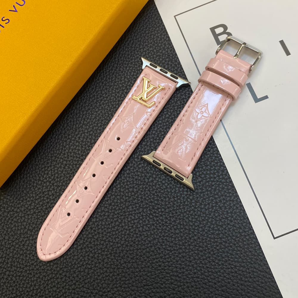 Louis Vuitton Luxury Watch Band - Monogram Leather Strap with LV Logo (Fits Apple Watch & Galaxy Watch)