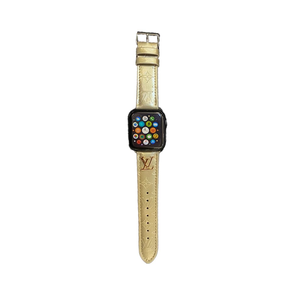 Louis Vuitton Luxury Watch Band - Monogram Leather Strap with LV Logo (Fits Apple Watch & Galaxy Watch)