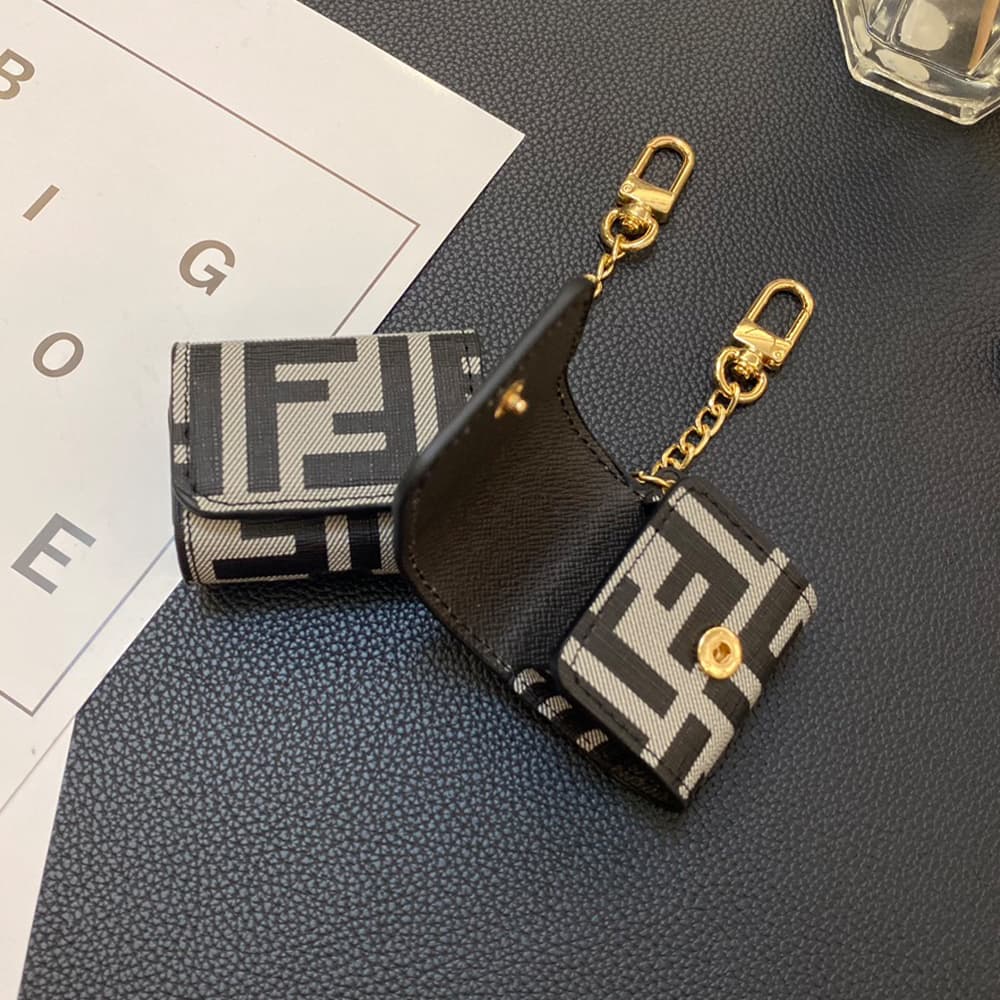 Fendi FF Monogram AirPods Case - Luxury Leather Cover with Gold Chain (2 Universal Fits) Fendi FF Monogram AirPods Case - Luxury Leather Cover with Gold Chain (2 Universal Fits)