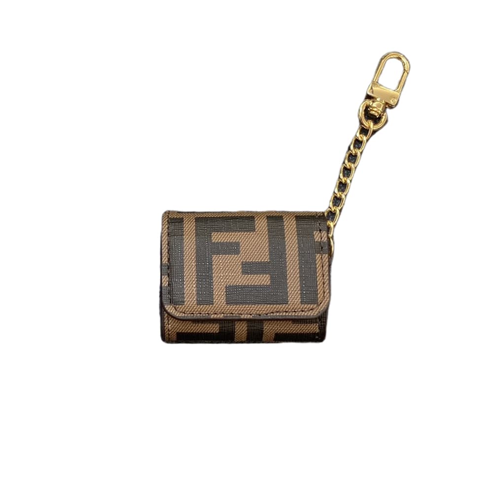 Fendi FF Monogram AirPods Case - Luxury Leather Cover with Gold Chain (2 Universal Fits)