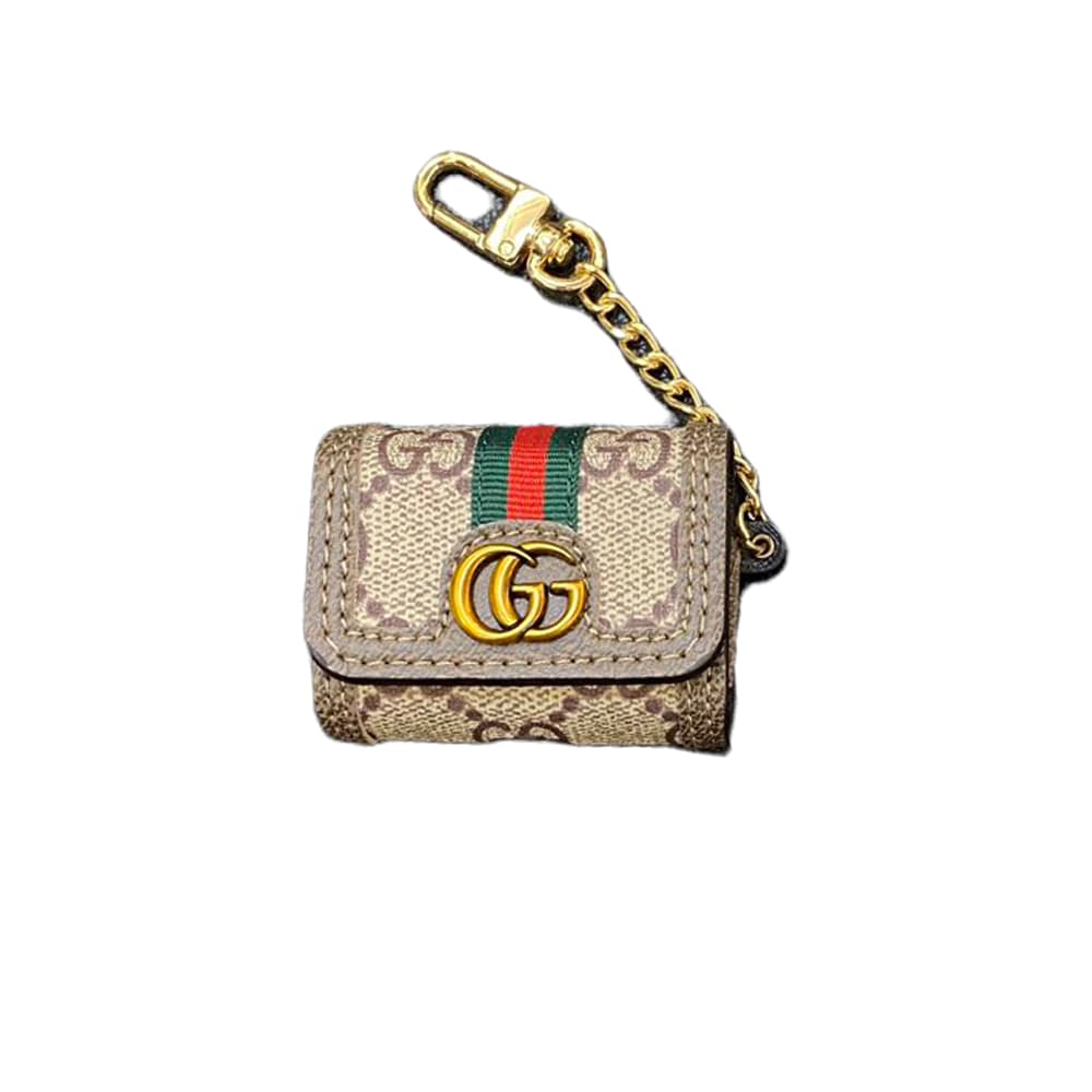 Gucci GG Supreme AirPods Case - Monogram Luxury Cover with Metal Logo & Chain (2 Universal Fits)