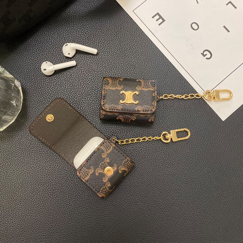 Celine Triomphe AirPods Case - Luxury Leather Cover with Metal Logo & Chain (2 Universal Fits) Celine Triomphe AirPods Case - Luxury Leather Cover with Metal Logo & Chain (2 Universal Fits)
