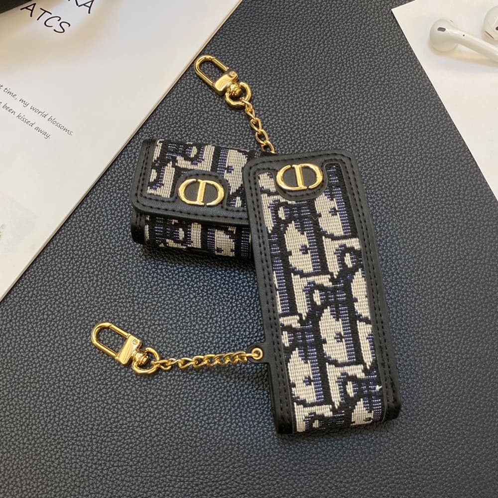 Dior Oblique AirPods Case - CD Logo Luxury Cover with Gold Chain (2 Universal Fits) Dior Oblique AirPods Case - CD Logo Luxury Cover with Gold Chain (2 Universal Fits)