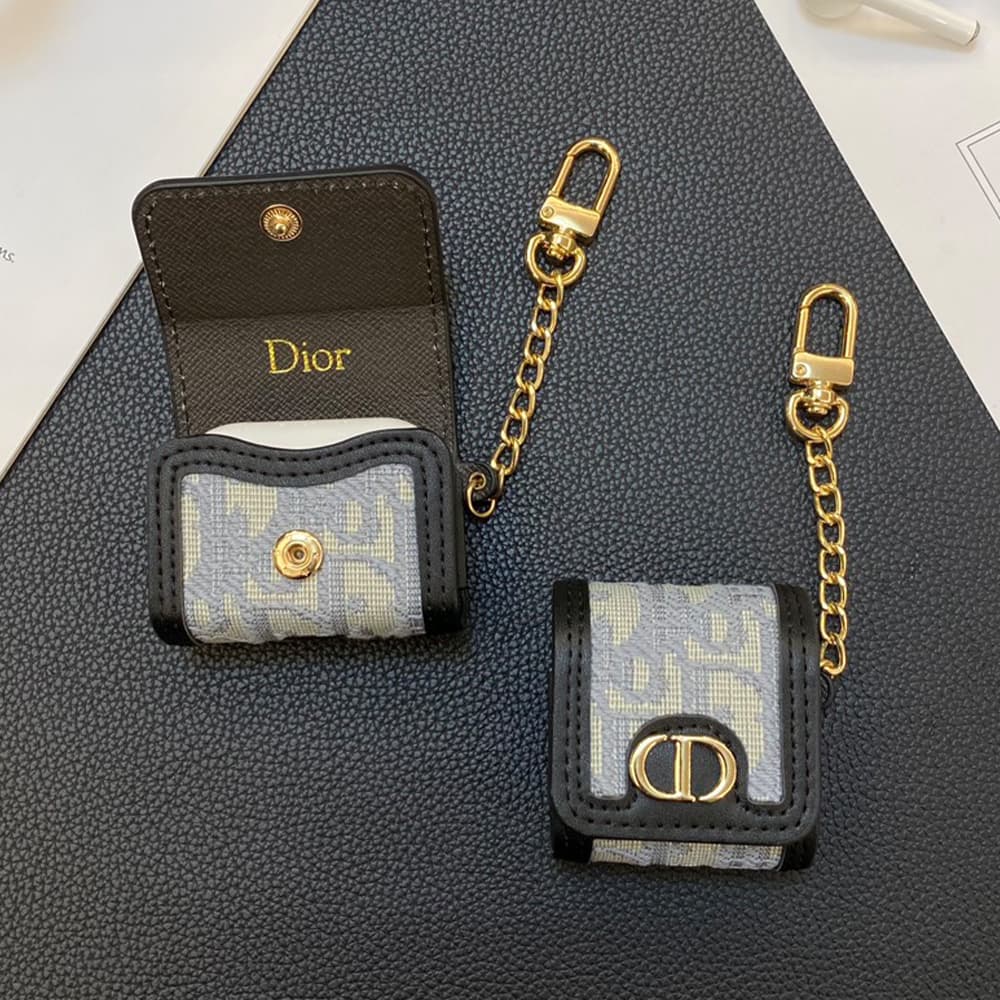 Dior Oblique AirPods Case - CD Logo Luxury Cover with Gold Chain (2 Universal Fits) Dior Oblique AirPods Case - CD Logo Luxury Cover with Gold Chain (2 Universal Fits)