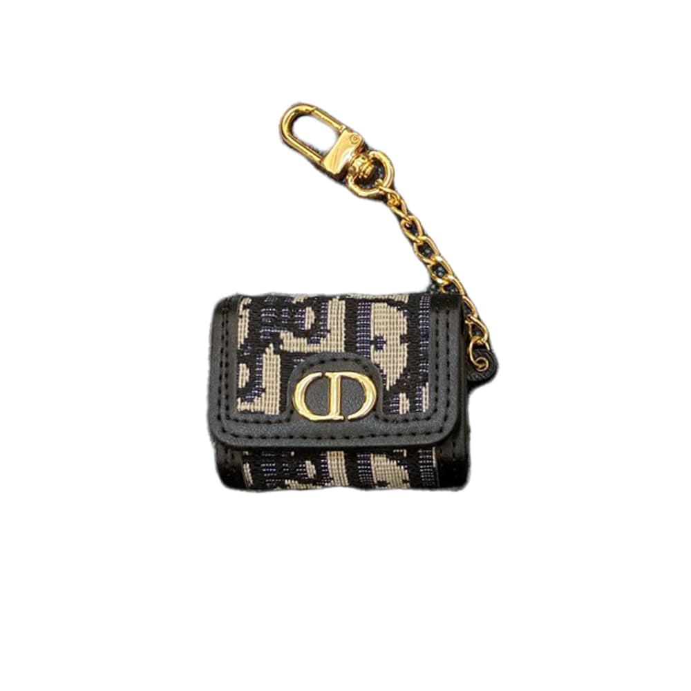 Dior Oblique AirPods Case - CD Logo Luxury Cover with Gold Chain (2 Universal Fits)