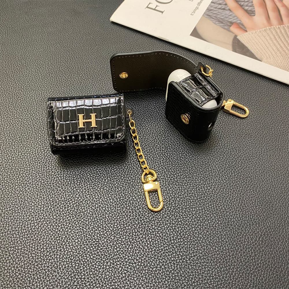 Hermès AirPods Case - H Logo Luxury Cover with Gold Chain (2 Universal Fits) Hermès AirPods Case - H Logo Luxury Cover with Gold Chain (2 Universal Fits)