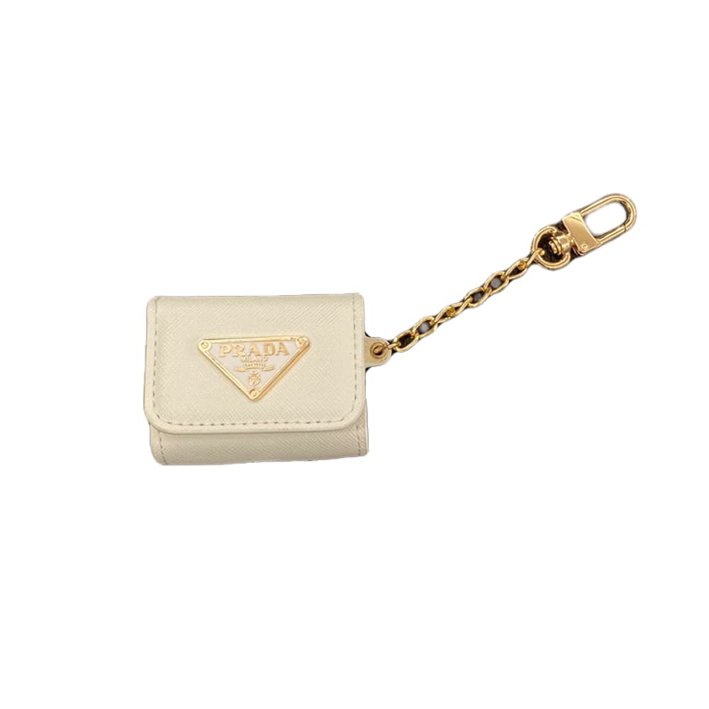 Prada AirPods Case - Triangle Logo Luxury Cover with Gold Chain (2 Universal Fits) Prada AirPods Case - Triangle Logo Luxury Cover with Gold Chain (2 Universal Fits)