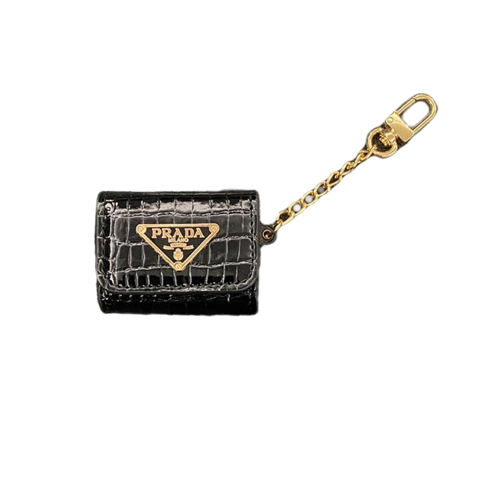 Prada AirPods Case - Triangle Logo Luxury Cover with Gold Chain (2 Universal Fits)