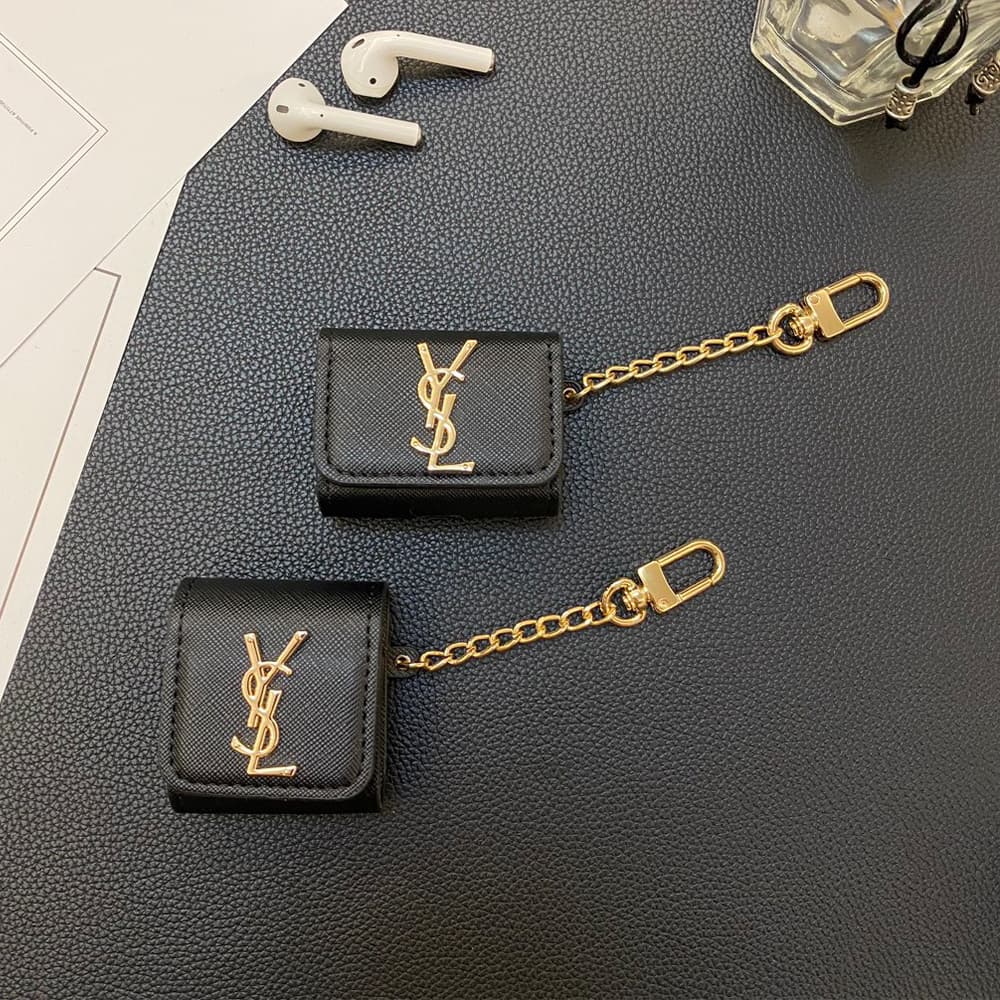 YSL Monogram AirPods Case - Metal Logo Luxury Cover with Gold Chain (2 Universal Fits) YSL Monogram AirPods Case - Metal Logo Luxury Cover with Gold Chain (2 Universal Fits)