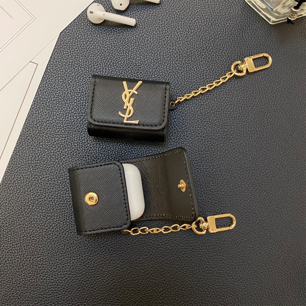 YSL Monogram AirPods Case - Metal Logo Luxury Cover with Gold Chain (2 Universal Fits) YSL Monogram AirPods Case - Metal Logo Luxury Cover with Gold Chain (2 Universal Fits)