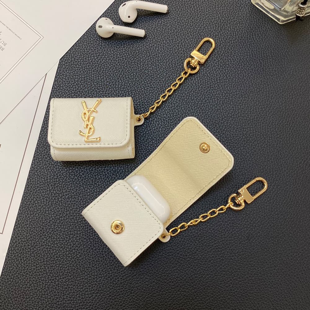 YSL Monogram AirPods Case - Metal Logo Luxury Cover with Gold Chain (2 Universal Fits) YSL Monogram AirPods Case - Metal Logo Luxury Cover with Gold Chain (2 Universal Fits)