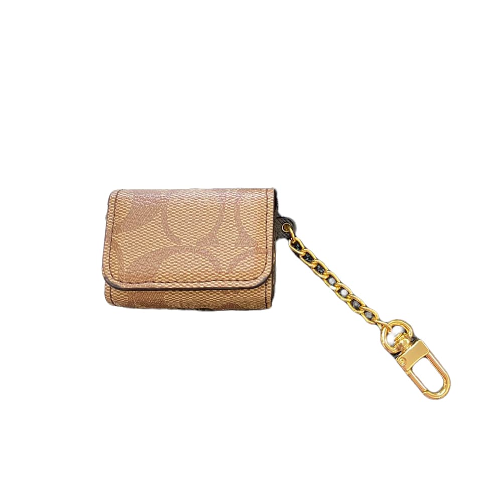 Coach Signature AirPods Case - Monogram Luxury Cover with Gold Chain (Universal Fit)