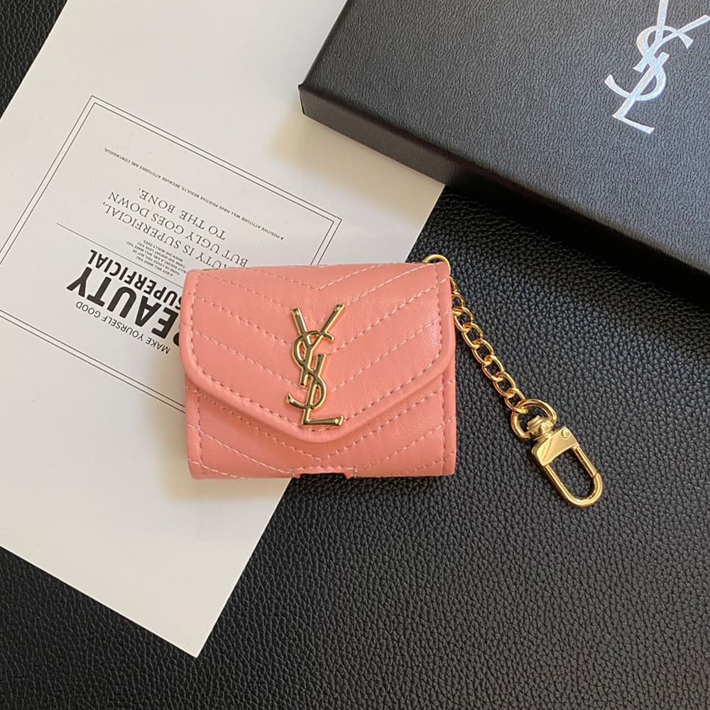 YSL Monogram Luxury AirPods & Samsung Buds Case - Quilted Leather with Gold Chain YSL Monogram Luxury AirPods & Samsung Buds Case - Quilted Leather with Gold Chain