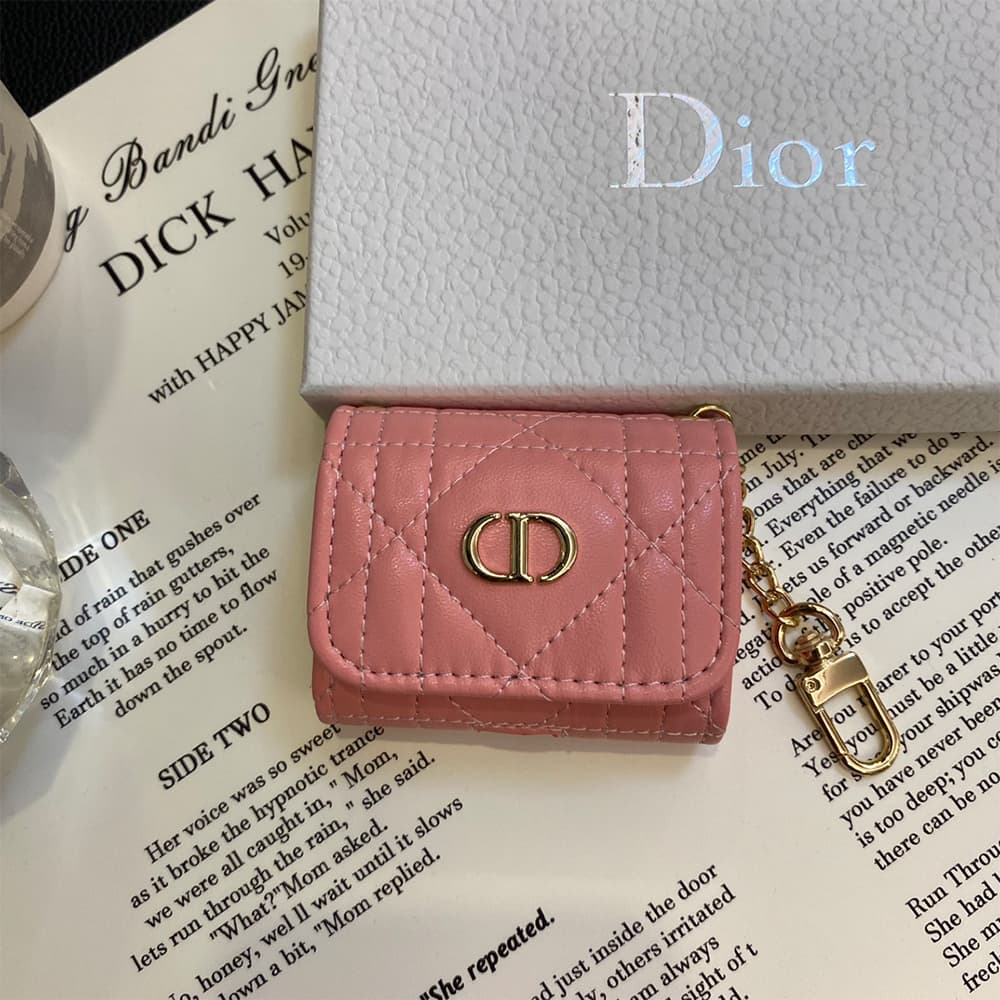 Dior CD Monogram Luxury AirPods & Samsung Buds Case - Quilted Leather with Gold Chain Dior CD Monogram Luxury AirPods & Samsung Buds Case - Quilted Leather with Gold Chain
