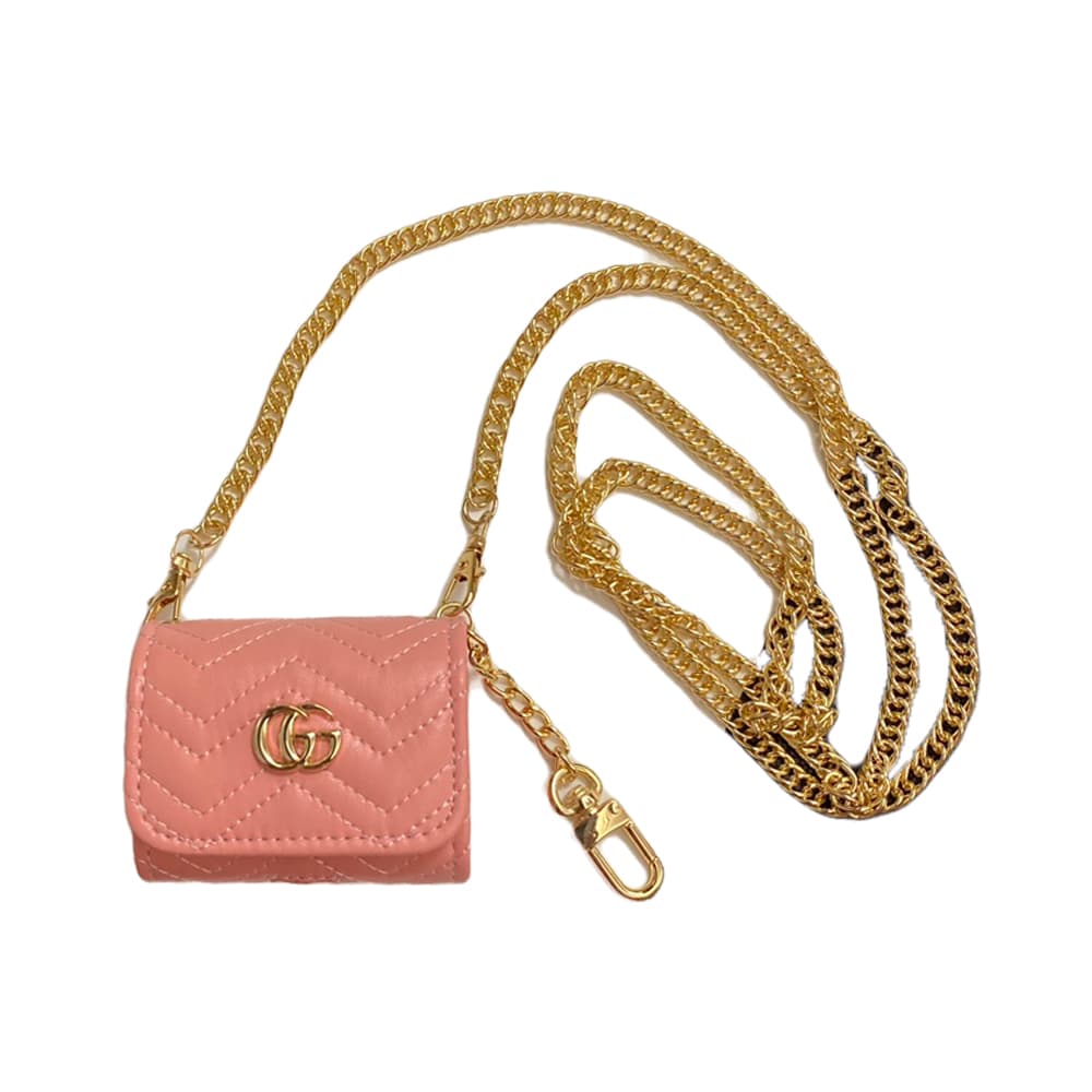 Gucci GG Luxury AirPods & Samsung Buds Case - Wave Pattern with Gold Chain