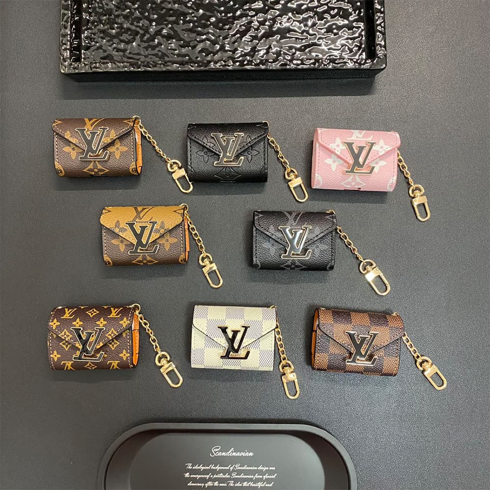 LV Luxury AirPods & Samsung Buds Case - Monogram/Damier with Oversized LV Logo & Strap
