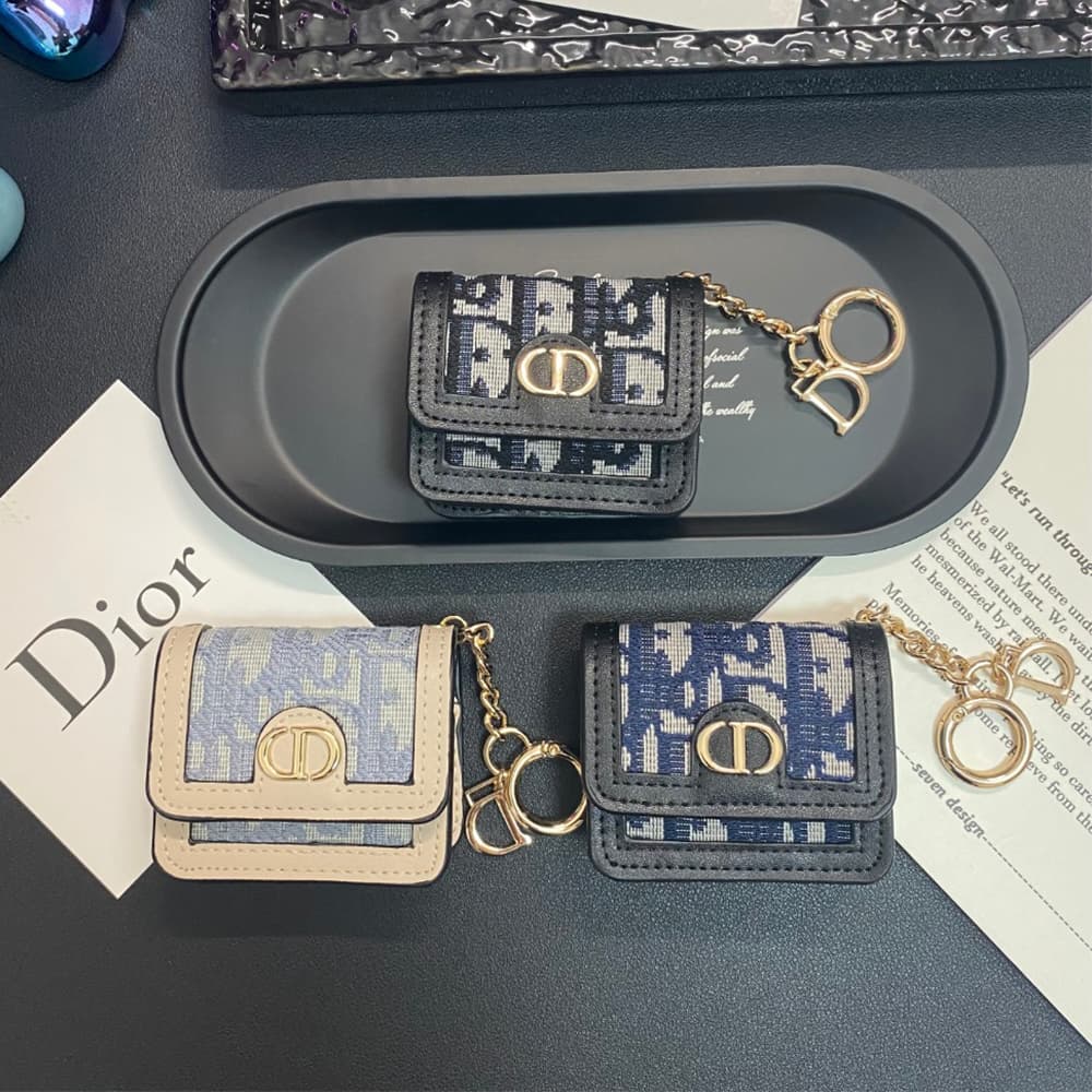 Dior Oblique Luxury AirPods Case - Embroidered Monogram with CD Logo & Strap (Fits Samsung Buds)