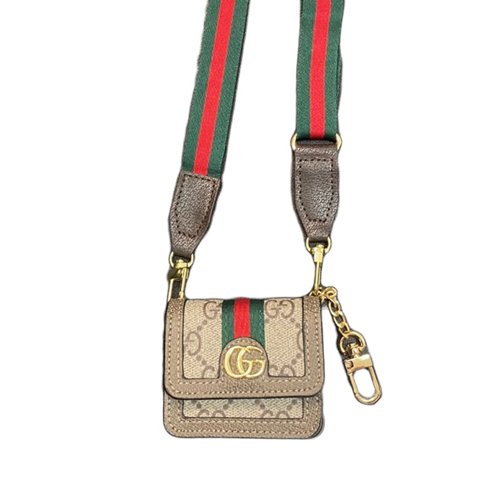 Gucci GG Luxury AirPods & Samsung Buds Case - Monogram with Web Strap & Metal Logo