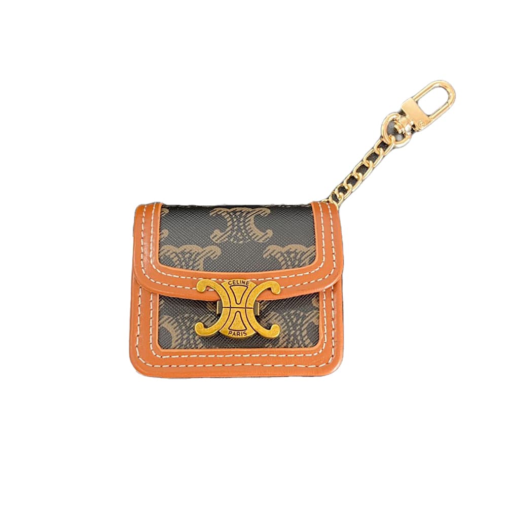 CELINE Triomphe Luxury AirPods & Samsung Buds Case - Embroidered Monogram with Gold Charm