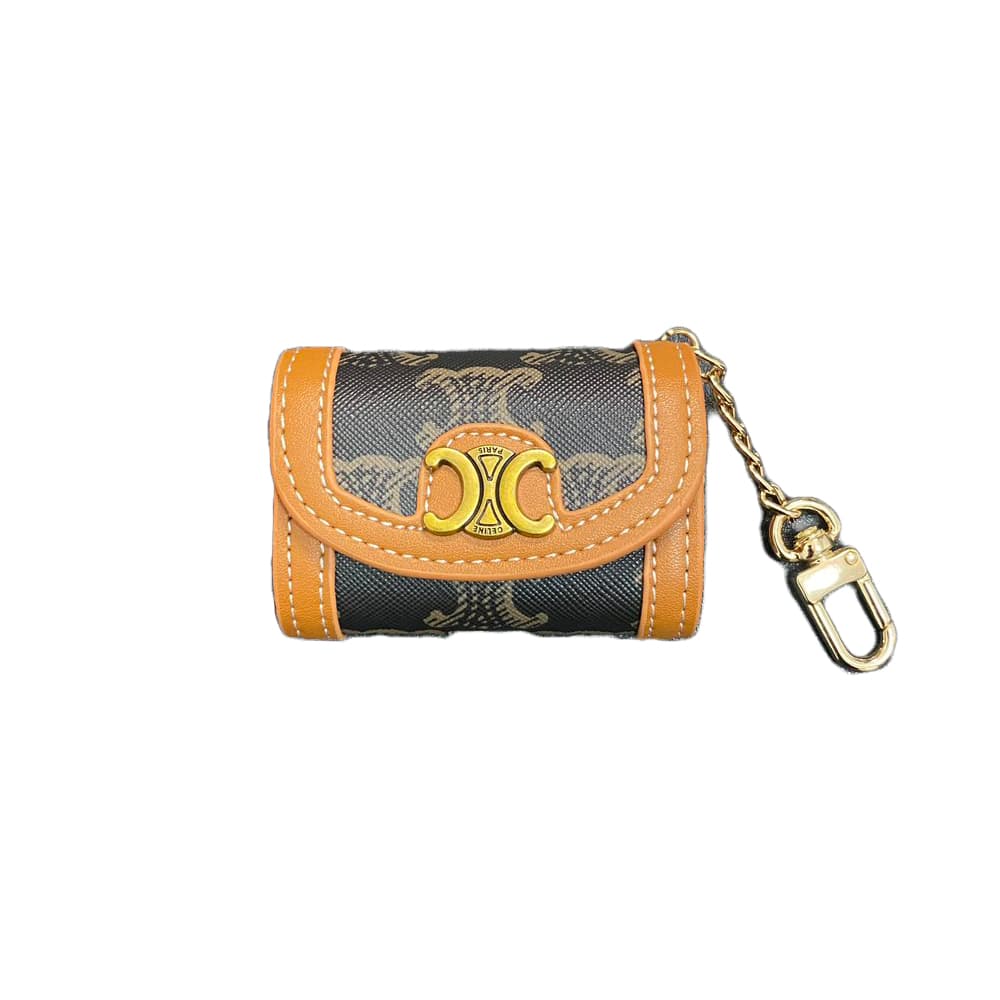 Celine Triomphe Luxury AirPods Case - Leather Trim & Metal Chain (Fits Samsung Buds)
