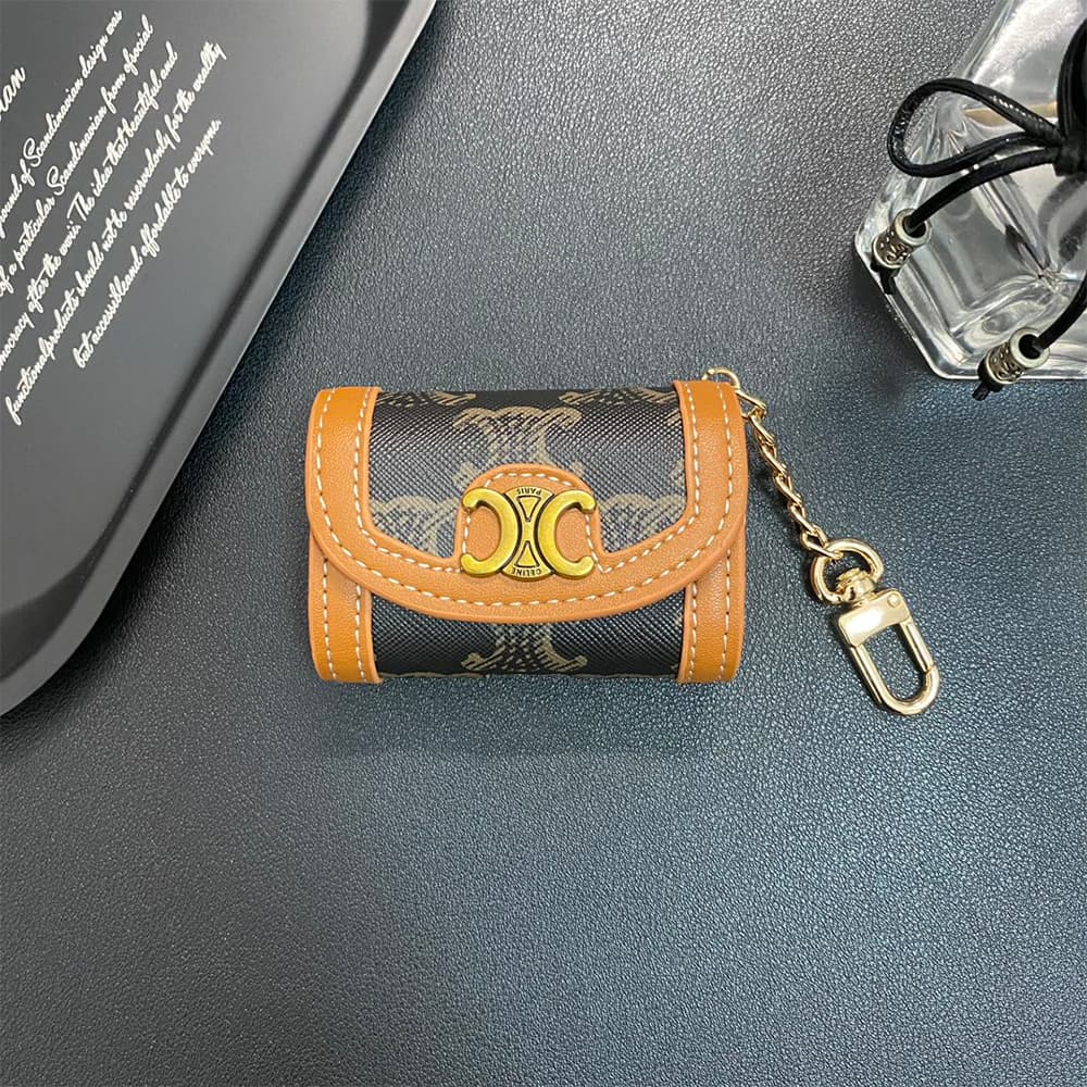 Celine Triomphe Luxury AirPods Case - Leather Trim & Metal Chain (Fits Samsung Buds) Celine Triomphe Luxury AirPods Case - Leather Trim & Metal Chain (Fits Samsung Buds)