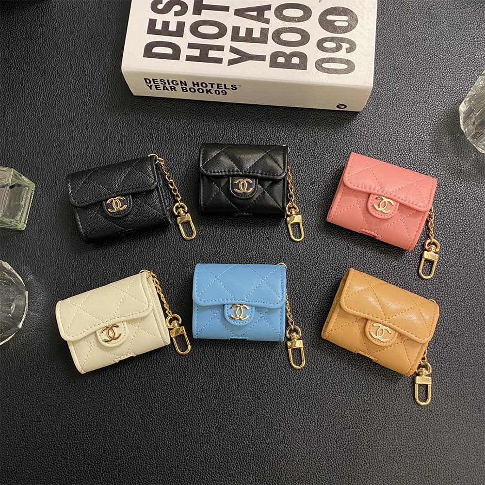 Chanel CC Quilted Leather AirPods & Samsung Buds Case with Gold Chain
