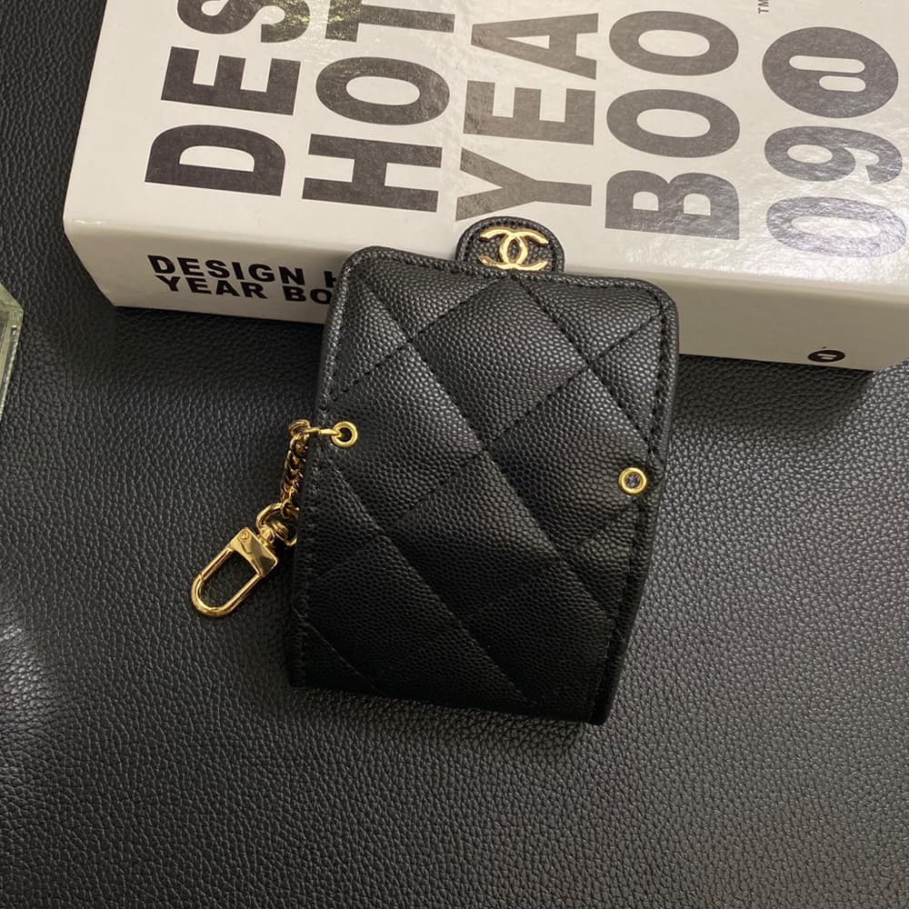 Chanel CC Quilted Leather AirPods & Samsung Buds Case with Gold Chain