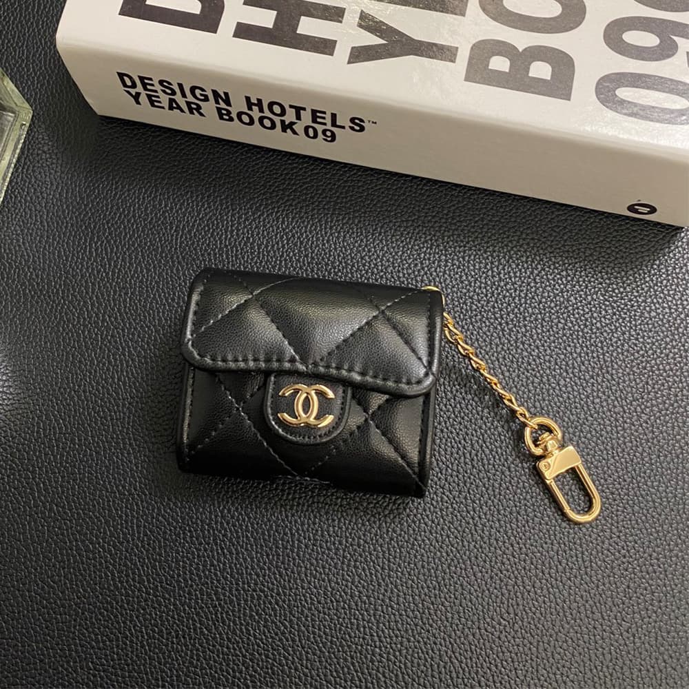 Chanel CC Quilted Leather AirPods & Samsung Buds Case with Gold Chain