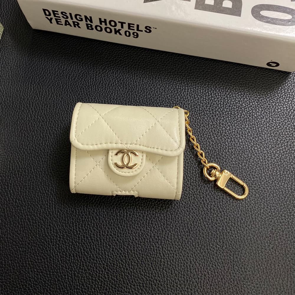 Chanel CC Quilted Leather AirPods & Samsung Buds Case with Gold Chain