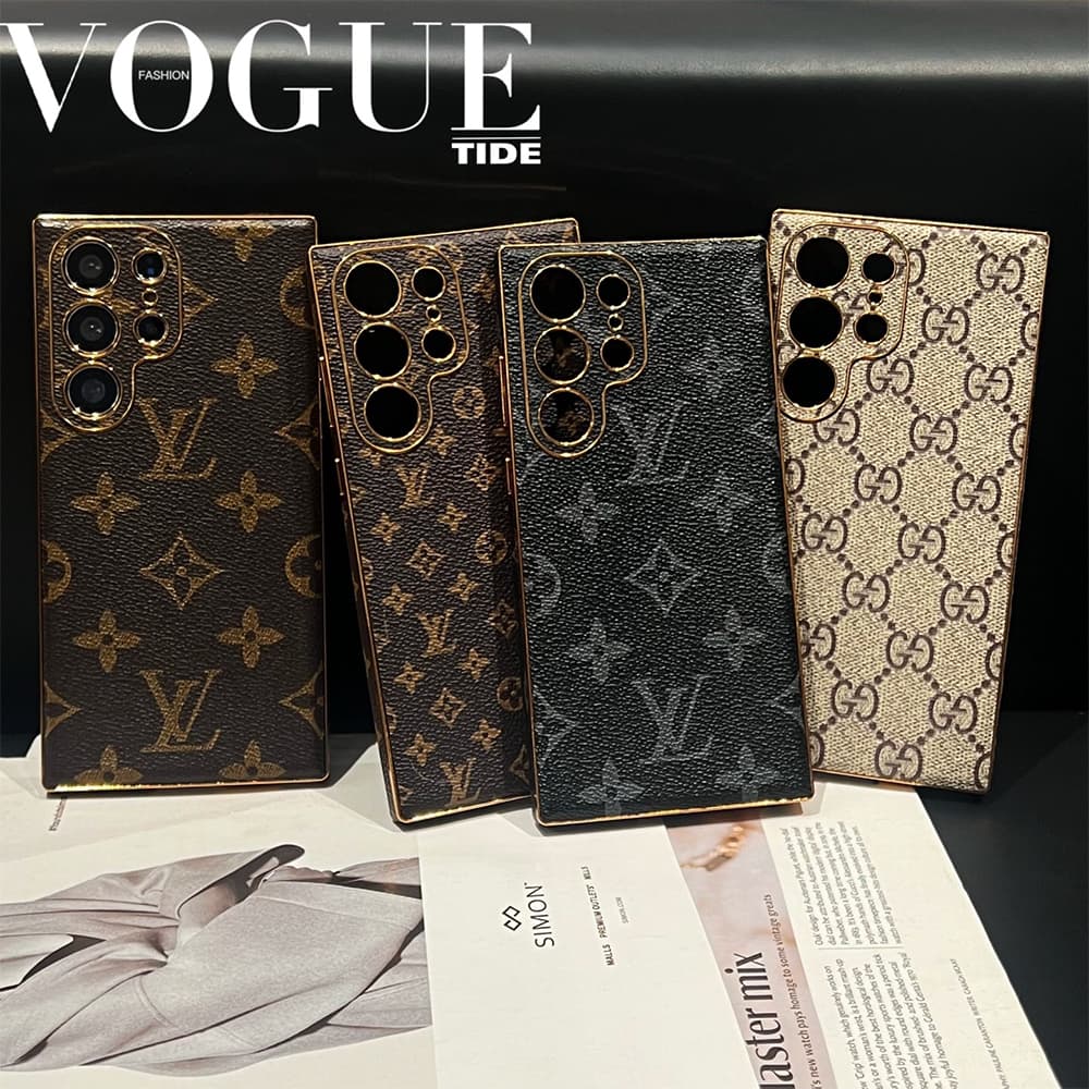 LV & Gucci  Full Faux Leather Wrap with Gold Plated Frame Samsung Galaxy S Series Case