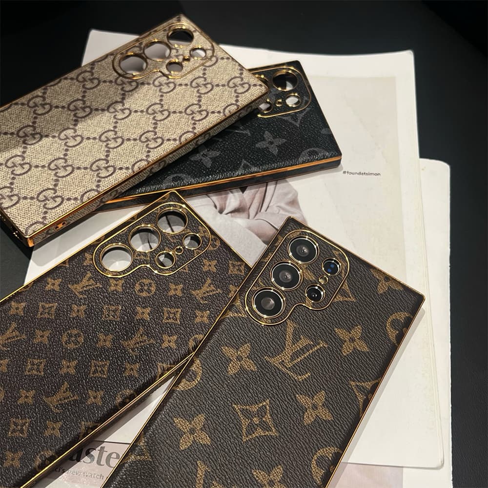 LV & Gucci  Full Faux Leather Wrap with Gold Plated Frame Samsung Galaxy S Series Case