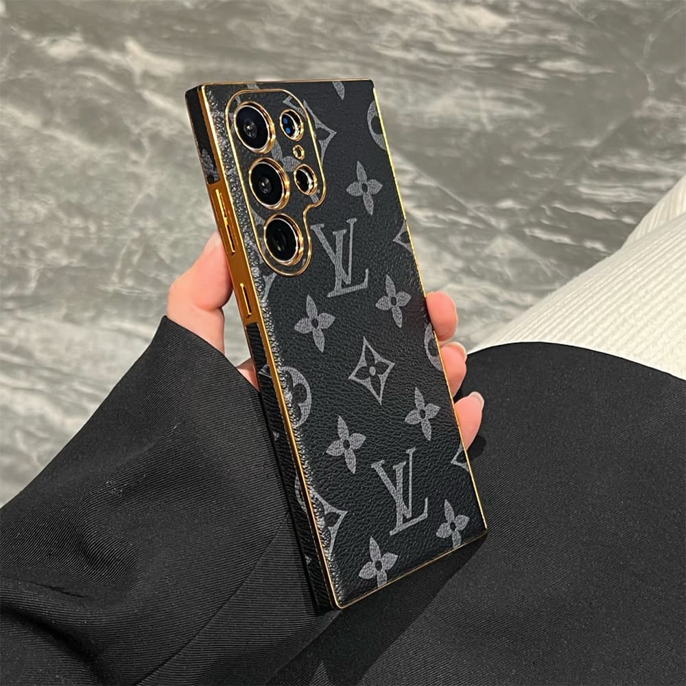 LV & Gucci  Full Faux Leather Wrap with Gold Plated Frame Samsung Galaxy S Series Case
