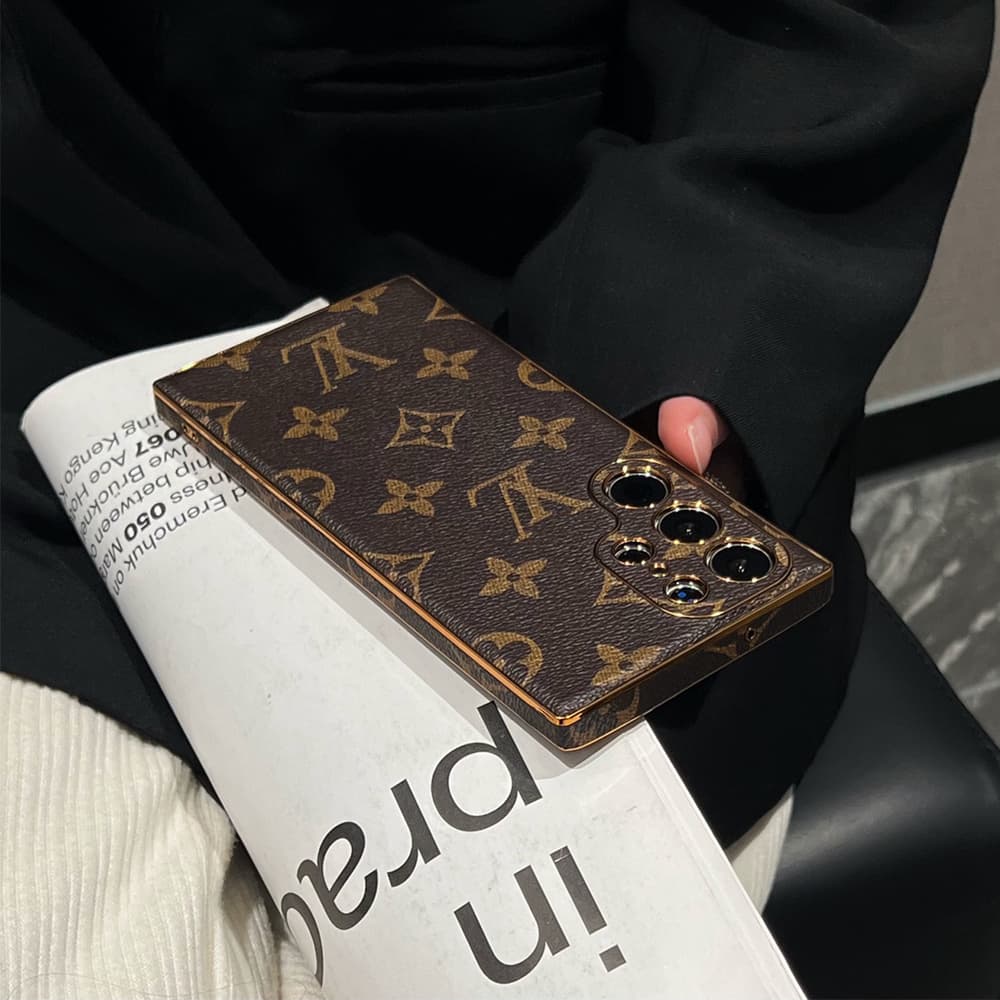 LV & Gucci  Full Faux Leather Wrap with Gold Plated Frame Samsung Galaxy S Series Case