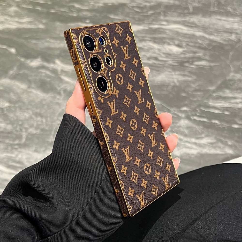 LV & Gucci  Full Faux Leather Wrap with Gold Plated Frame Samsung Galaxy S Series Case