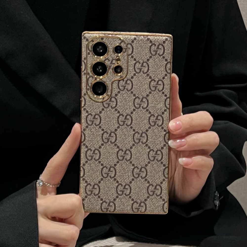 LV & Gucci  Full Faux Leather Wrap with Gold Plated Frame Samsung Galaxy S Series Case