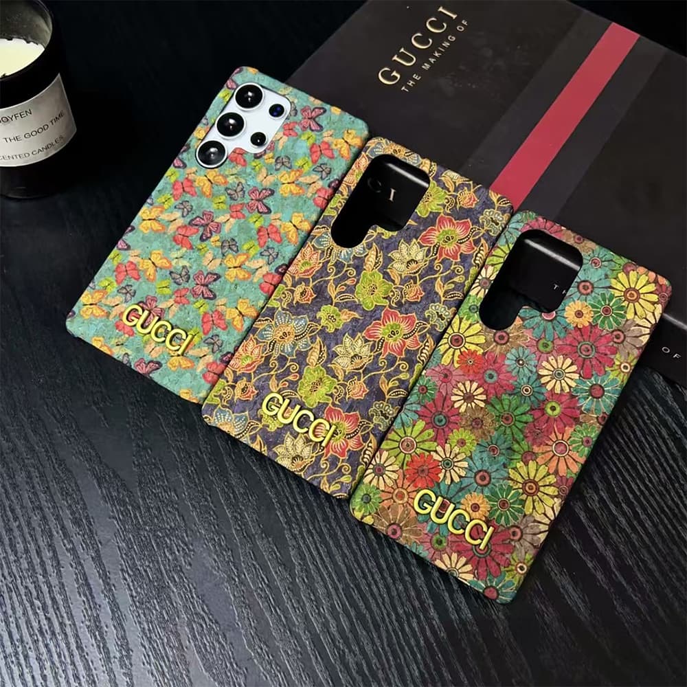 Gucci Luxury Samsung Case - Floral & Butterfly Design with Metal Logo for S Series