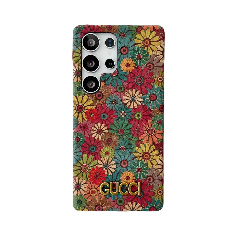 Gucci Luxury Samsung Case - Floral & Butterfly Design with Metal Logo for S Series