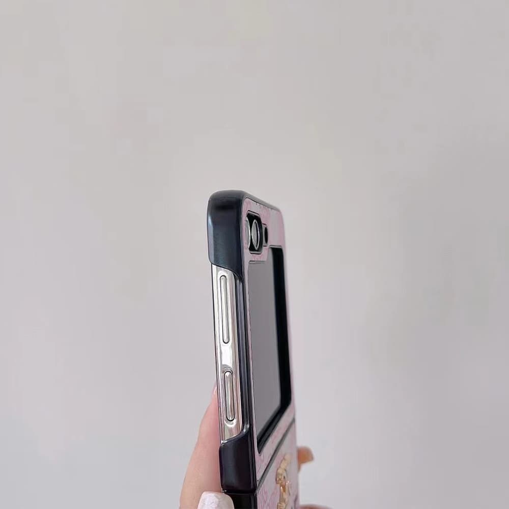 CELINE Luxury Z Flip Case - Triomphe Print Phone Cover with Gold Logo CELINE Luxury Z Flip Case - Triomphe Print Phone Cover with Gold Logo