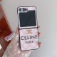 CELINE Luxury Z Flip Case - Triomphe Print Phone Cover with Gold Logo CELINE Luxury Z Flip Case - Triomphe Print Phone Cover with Gold Logo