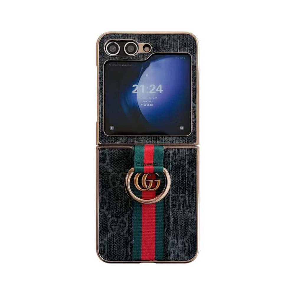 GUCCI Luxury Z Flip Case - GG Supreme with Red/Green Web & Finger Ring for Galaxy Z Flip