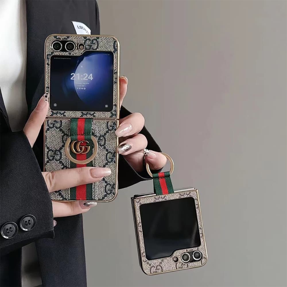 GUCCI Luxury Z Flip Case - GG Supreme with Red/Green Web & Finger Ring for Galaxy Z Flip GUCCI Luxury Z Flip Case - GG Supreme with Red/Green Web & Finger Ring for Galaxy Z Flip