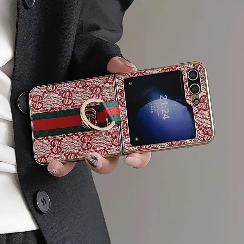 GUCCI Luxury Z Flip Case - GG Supreme with Red/Green Web & Finger Ring for Galaxy Z Flip GUCCI Luxury Z Flip Case - GG Supreme with Red/Green Web & Finger Ring for Galaxy Z Flip