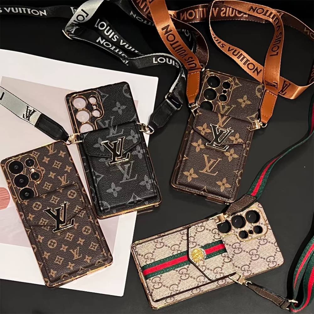 LV & Gucci Accordion Card Holder Galaxy Case Detachable Strap 