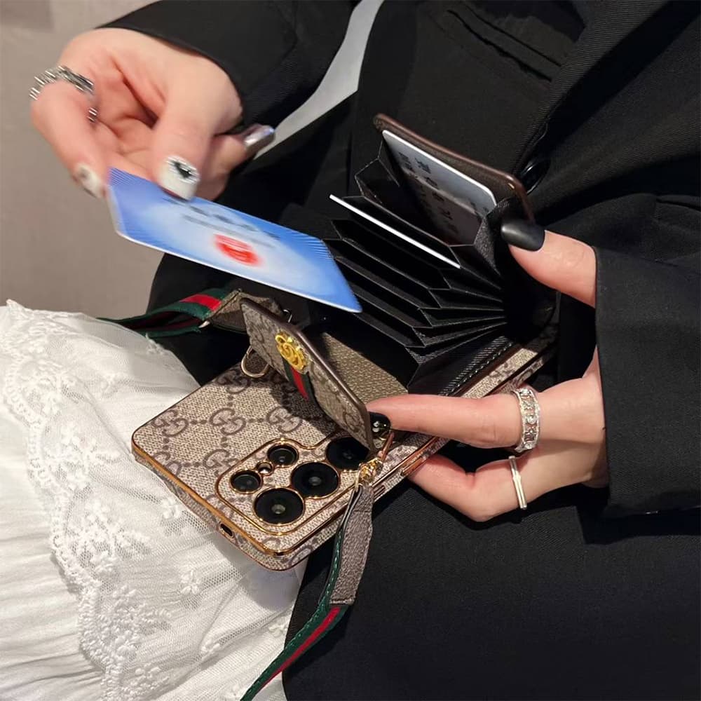LV & Gucci Accordion Card Holder Galaxy Case Detachable Strap 
