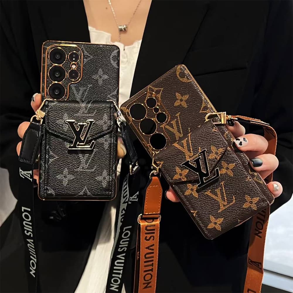 LV & Gucci Accordion Card Holder Galaxy Case Detachable Strap 
