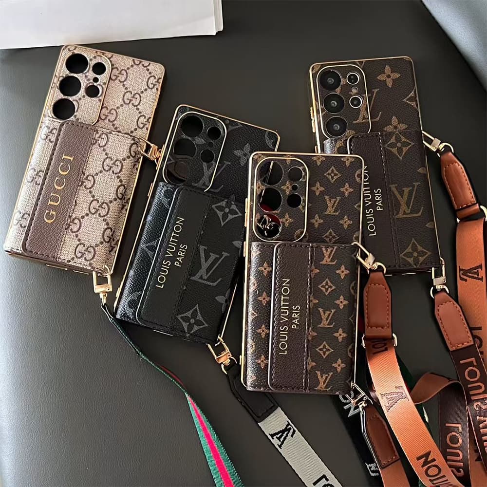 LV & Gucci Accordion Card Holder Galaxy Case with Detachable Strap