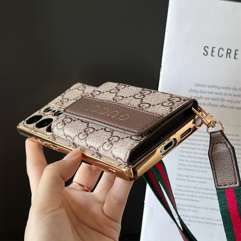 LV & Gucci Accordion Card Holder Galaxy Case with Detachable Strap