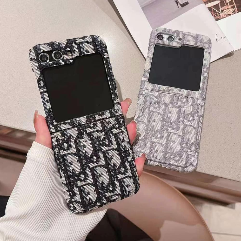 Dior Oblique Embroidery Pattern Card Slot Galaxy Z Flip Case