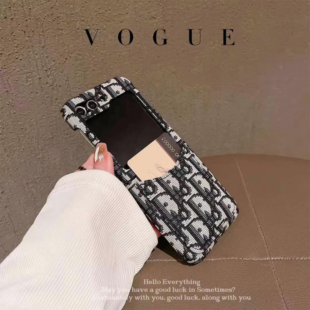 Dior Oblique Embroidery Pattern Card Slot Galaxy Z Flip Case