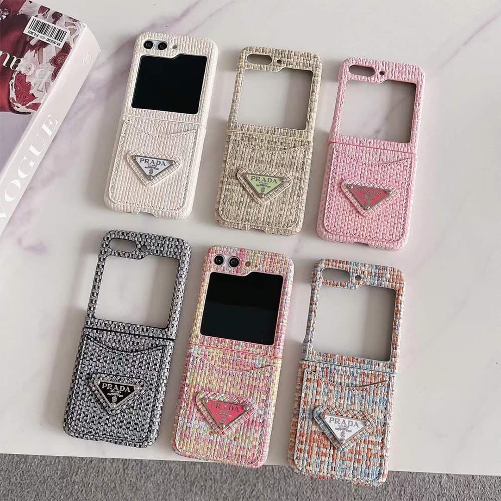 Prada Woven Fabric with Metal Triangle Logo & Card Slot Galaxy Z Flip Case